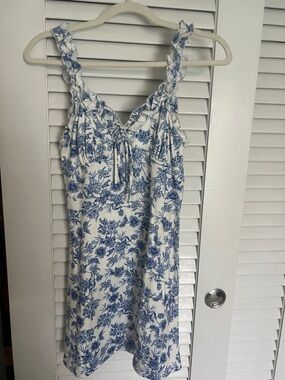 Pink Lily Blue & White Floral Ruffled Mini Dress